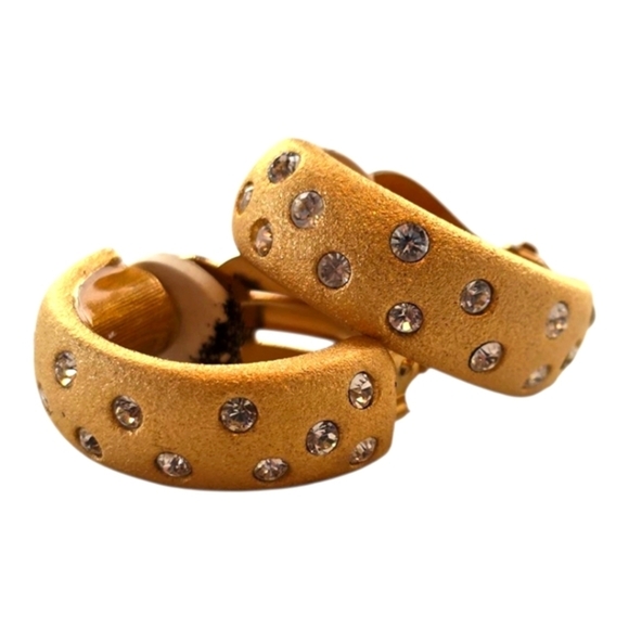 Swarovski Limited Edition 1999 Brushed Gold Clip On Huggie Earrings - Picture 1 of 8
